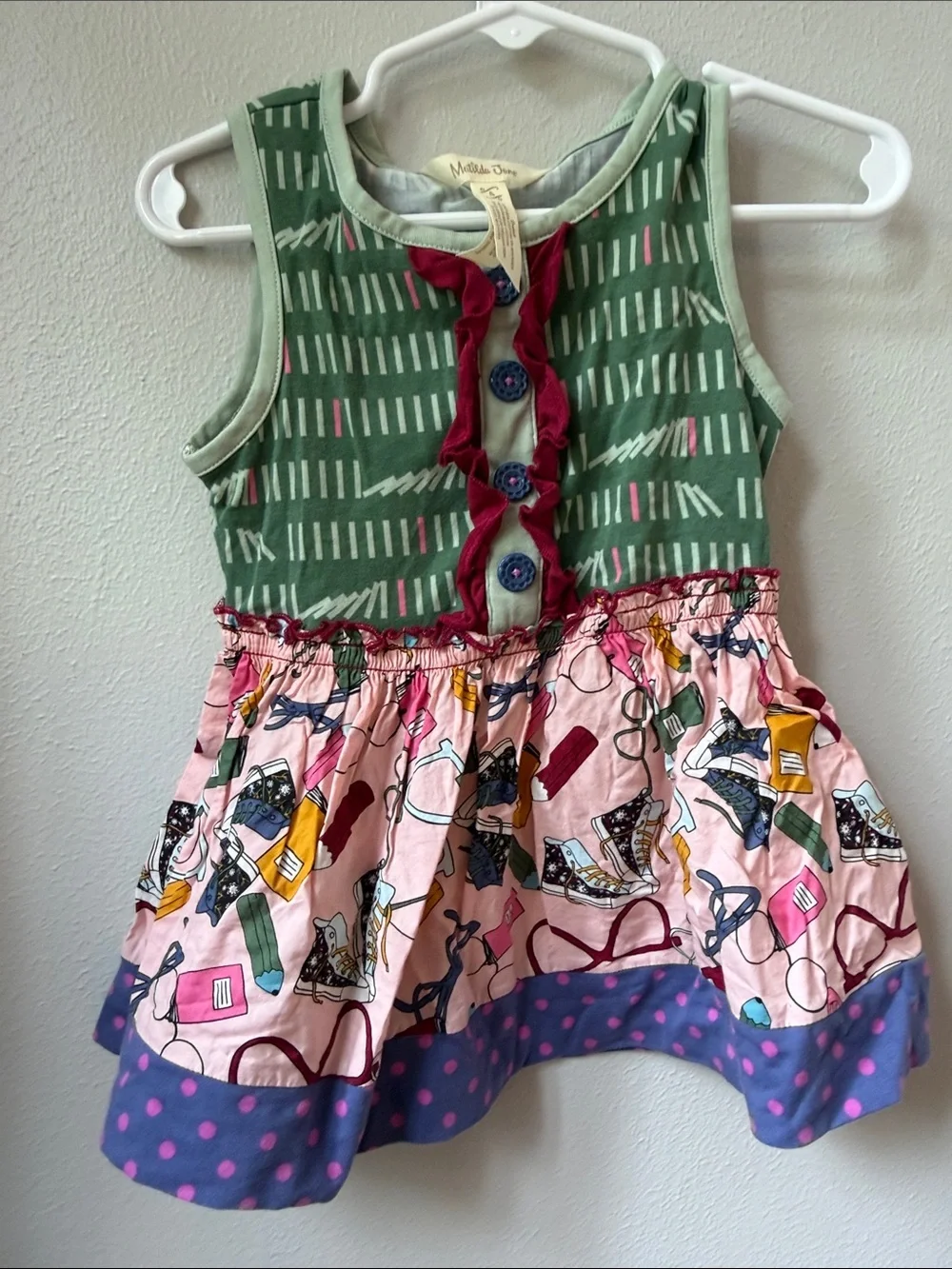 Matilda Jane Green Pink Purple Polka Dot Mixed Print Dress Set